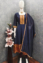 Premium Quality Bluming Vichitra fabric with Jacquard Weaving Lace Border Duptta Gown