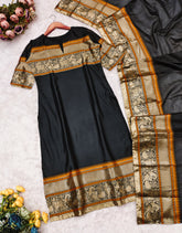 Black And Yellow Shade Pure Kanchi Cotton Salwar With Duppata For Women