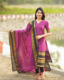 Pure Kanchi Cotton Kurta With Duppata Set
