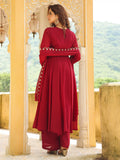 Floral Embroidered Georgette Anarkali Kurta with Palazzo & Dupatta Set