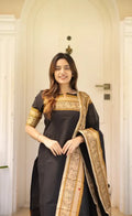 Black And Yellow Shade Kanchi Cotton Salwar With Duppata For Women