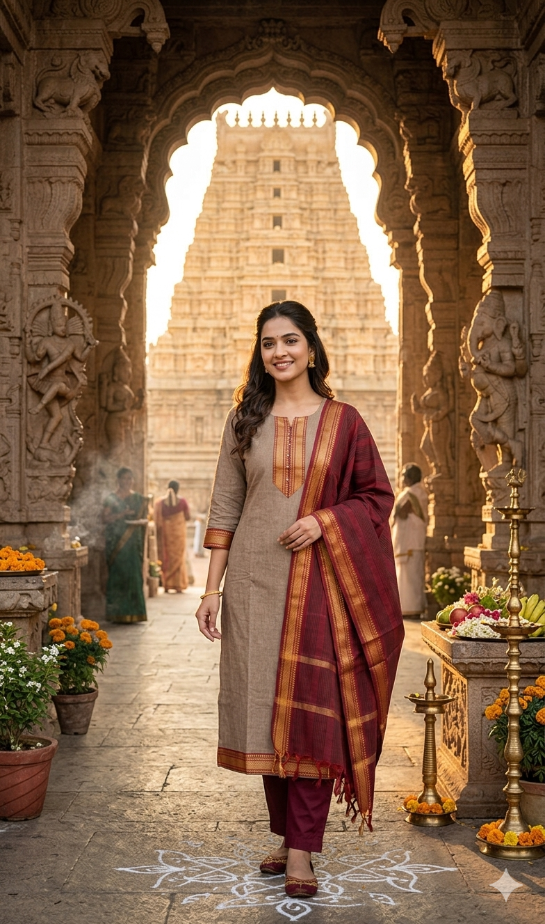 New Pure Kanchi Cotton Trendy Kurta Pant Dupatta Set