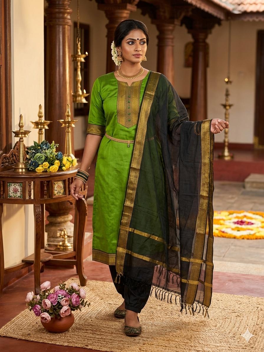 New Pure Kanchi Cotton Trendy Kurta Pant Dupatta Set