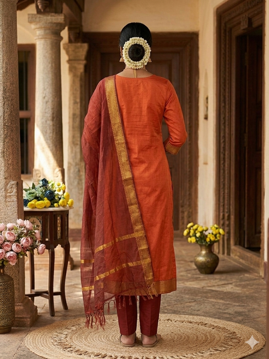 New Pure Kanchi Cotton Trendy Kurta Pant Dupatta Set