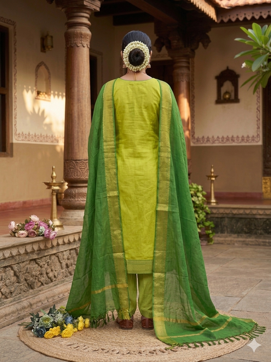 New Pure Kanchi Cotton Trendy Kurta Pant Dupatta Set