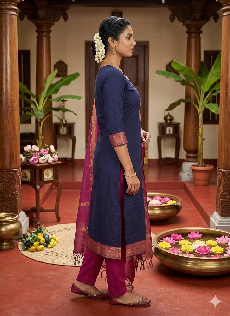 New Pure Kanchi Cotton Trendy Kurta Pant Dupatta Set
