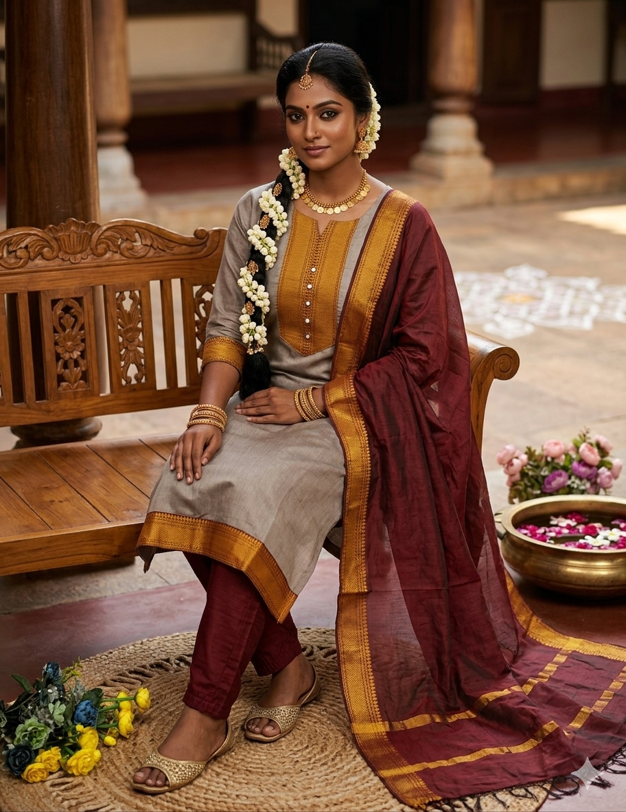 New Pure Kanchi Cotton Trendy Kurta Pant Dupatta Set