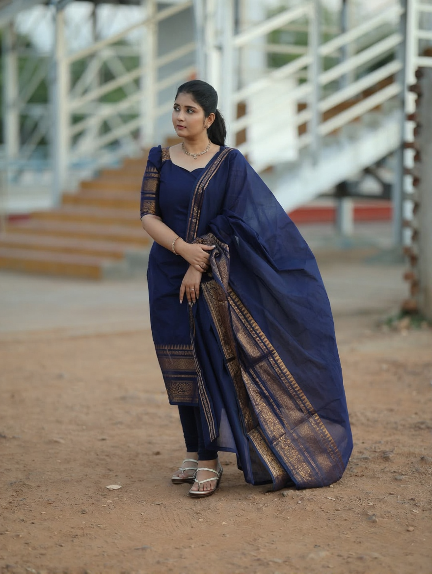 Kanchi Cotton Blue Salwar Suit With Duppata For Women