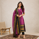Pure Kanchi Cotton Kurta With Duppata Set