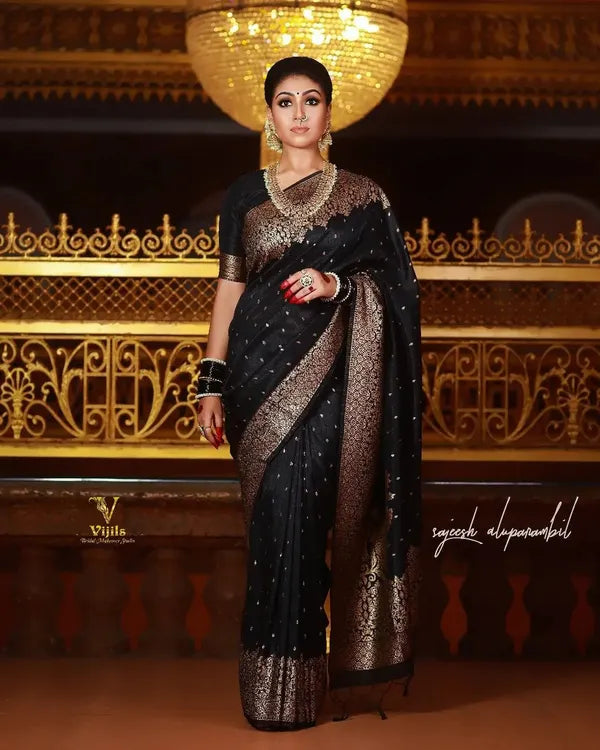 BLACK COLOUR SOFT SILK SAREE WITH BEAUTIFUL BLOUSE PIECE Price in India