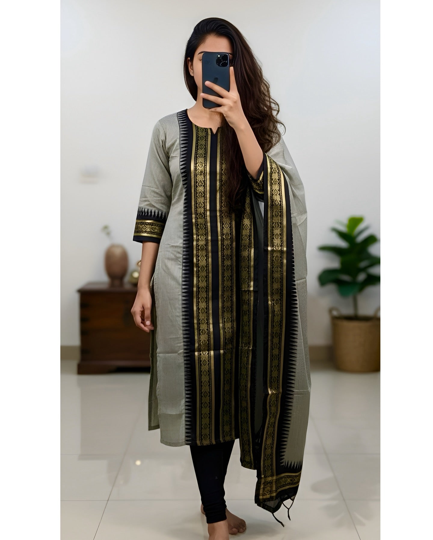 Pure Kanchi Cotton Kurti With Duppata
