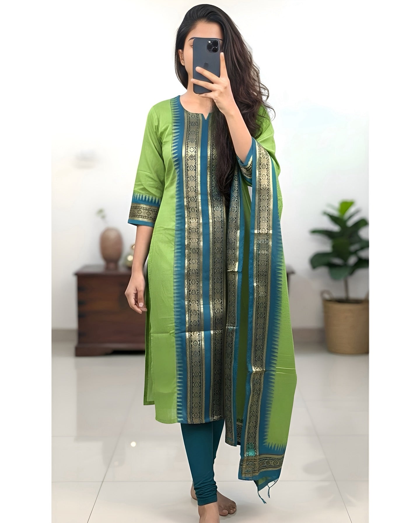 Pure Kanchi Cotton Kurti With Duppata