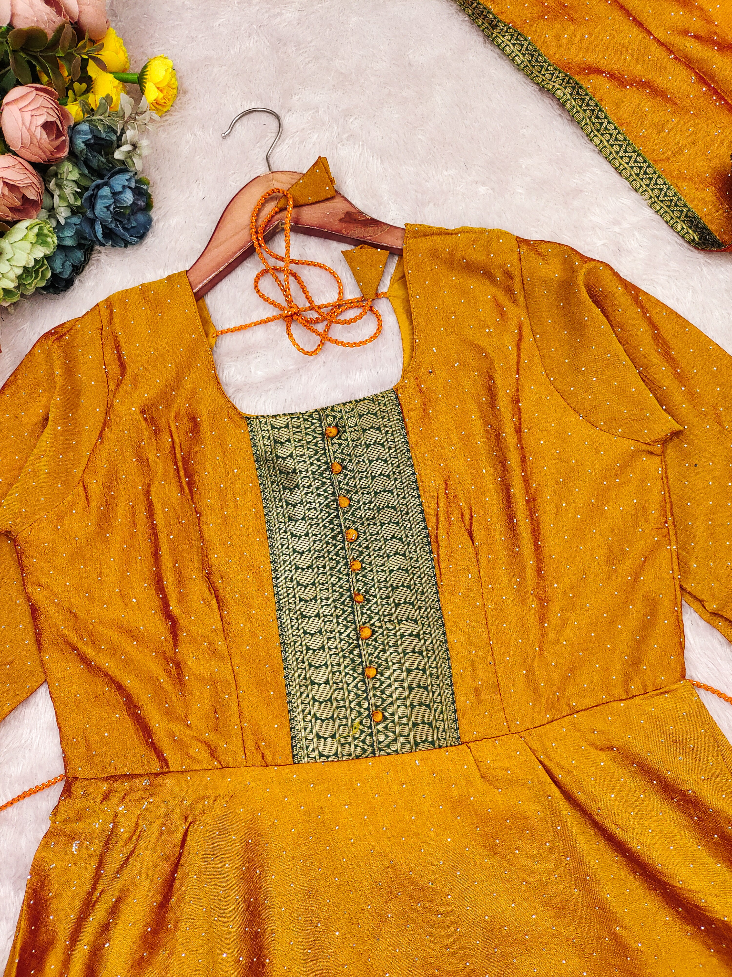 Premium Quality Pure Bluming Vichitra fabric with Jacquard Weaving Lace Border Duptta Gown