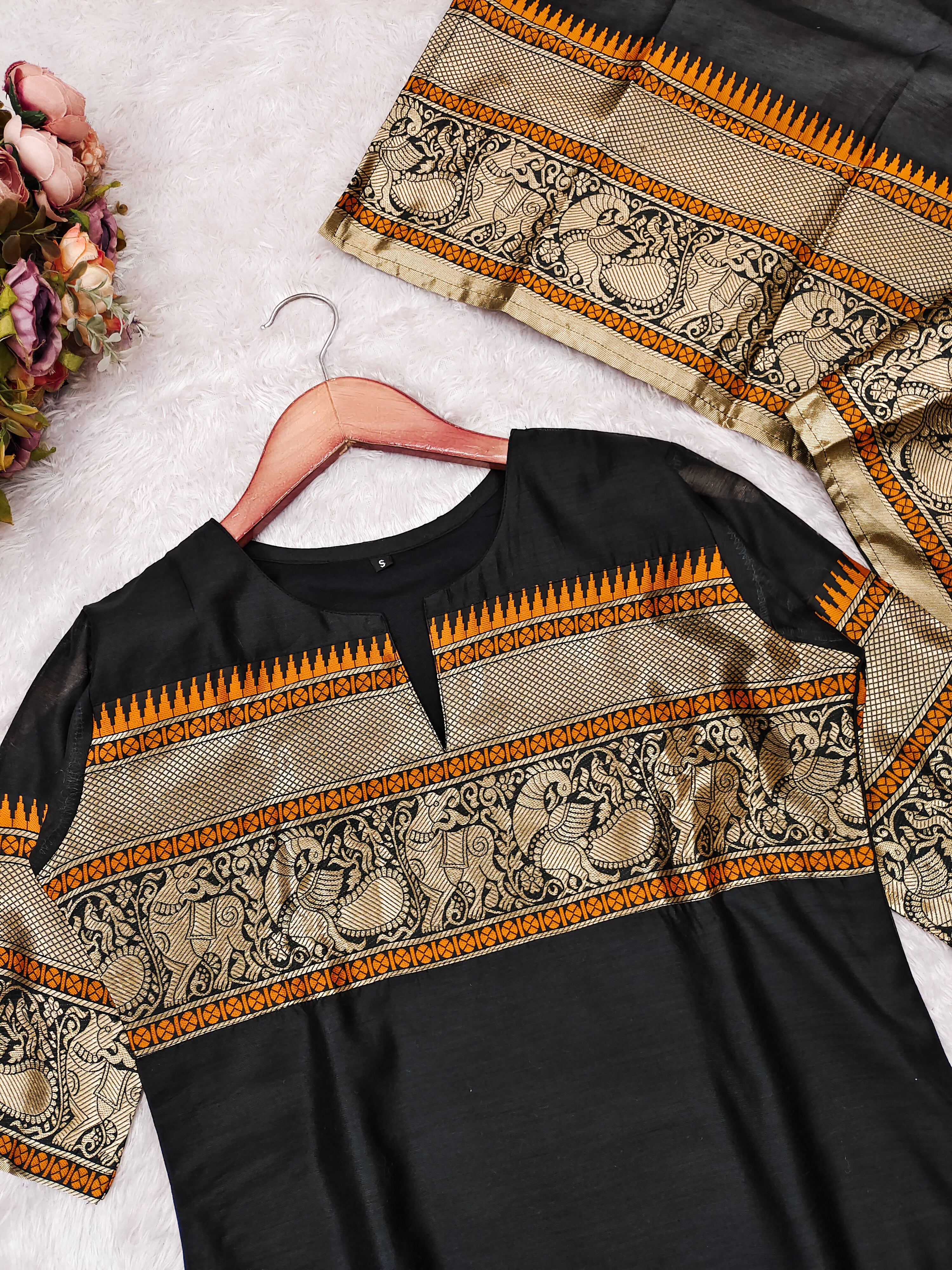 Black And Yellow Shade Pure Kanchi Cotton Salwar With Duppata For Women