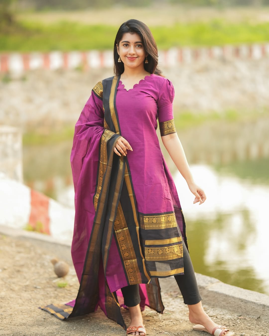 Pure Kanchi Cotton Kurta With Duppata Set